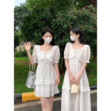 批发松本丧丧新款花瓣脸连衣裙清新温柔风显瘦刺绣小花森系乖巧穿搭女