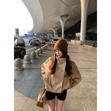 批发英伦风外套女2025秋<b class='q'>冬</b>新款气质名媛高级感轻奢双排扣立领短款风衣