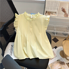 批发法式木耳边<b class='q'>设计</b>感荷叶边衬衫女夏季新款韩系甜美减龄洋气百搭上衣