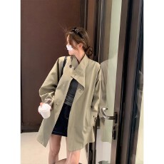 批发2026秋季新款高级感小个子中长款风衣女宽松休闲外套复古简约日系