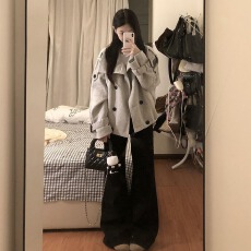 批发复合加厚韩系温柔气质<b class='q'>百搭</b>外套秋冬新款宽松显瘦双排扣上衣