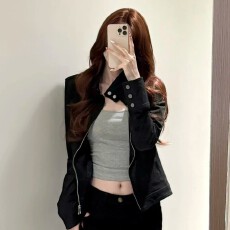 批发复古黑色麂皮绒<b class='q'>外套</b>女春秋2026新款宽松设计感休闲立领秋季<b class='q'>夹克</b>潮