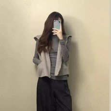批发法式时尚简约风连帽毛呢马甲女秋季新款高级感宽松百搭无袖外套潮