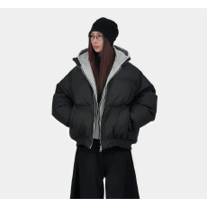 批发韩版卫衣连帽假两件棉服<b class='q'>皮衣</b>学生面包服撞色连帽羽绒棉服女外套