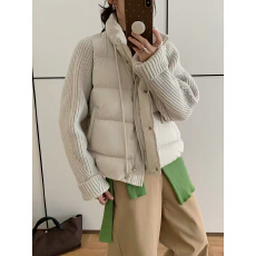 羽绒棉服女短款简约宽松大码2026拼接针织袖轻薄外套棉衣