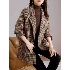 批发西装领<b class='q'>千鸟格</b>毛呢大衣女2025秋冬新款时尚高级感呢子中长外套女装