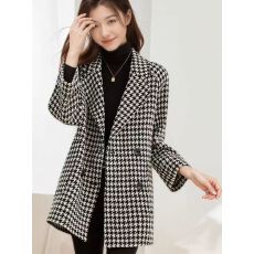 批发西装领<b class='q'>千鸟格</b>毛呢外套女士秋冬2025新款中长款时尚高级感呢子大衣