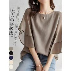 批发日韩系夏季新款短袖<b class='q'>蝙蝠衫</b>宽松气质显瘦圆领休闲百搭<b class='q'>雪纺</b><b class='q'>衫</b>