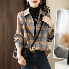 批发2025春秋装新品复古时髦港味格子宽松百搭休闲衬衫女衬衣