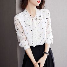 批发春季2026新款高级感长袖女衬衫洋气减龄小衫雪纺衬衣碎花内搭上衣