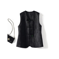 批发复古国风中式马甲盘扣坎肩提花新款背心上衣小香风