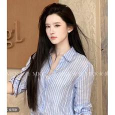 批发蓝色条纹衬衫女高端时尚上衣2026年夏季新款<b class='q'>休闲</b>清纯风气质薄