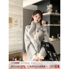 批发Acaine灰色<b class='q'>中长款</b>狐狸毛双面羊毛大衣女冬季法式千金风毛呢外套