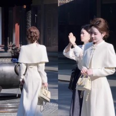 批发婷婷许妍套装千金感斗篷 加绒<b class='q'>旗袍</b>套装