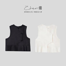 批发ZHEN.臻 法式轻奢丝毛绸缎不规则裁片蝴蝶结时尚无袖马夹MJ9675Z