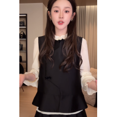 批发ZHEN.臻 法式轻奢丝毛绸缎不规则裁片蝴蝶结时尚无袖马夹MJ9675Z