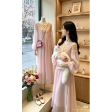批发Sun雅乔星光降落重工钉珠亮片<b class='q'>灯笼</b>袖<b class='q'>连衣裙</b>
