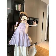 批发实拍 韩系设计感木耳边下摆无袖宽松显瘦百搭圆领<b class='q'>露肩</b>a字背心<b class='q'>上衣</b>