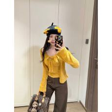 批发喇叭袖无领排扣毛衣开衫女秋季系带内搭修身毛织背心套装