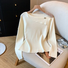 批发实拍2025冬季新款打底单边网纱拼接针织衫<b class='q'>荷叶边</b>斜肩内搭<b class='q'>毛衣</b>