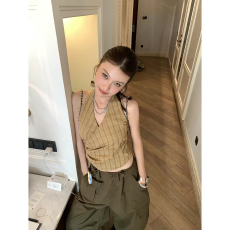 批发DULA好好家 加州日记/条纹挂脖背心女<b class='q'>夏</b>季辣妹性感露背外穿短上衣