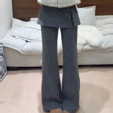 批发<b class='q'>时尚</b>屁帘微喇叭加绒裤子<b class='q'>女裤</b>2025秋冬款小个子假两件加厚休闲长裤