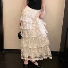 批发仙气感蕾丝半身裙女新款2026<b class='q'>韩国</b>春夏款高腰蓬蓬蛋糕裙长款裙子