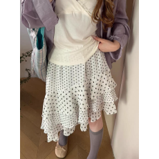 批发复古波点斜边<b class='q'>半身裙</b>女夏季新款高腰显瘦百搭A字中长裙