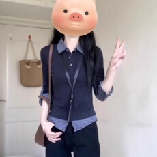 批发原版做工韩系独特上衣女春秋新款假两件拼接设计感别致纯欲衫