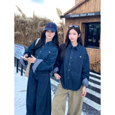 批发韩系复古时尚别致牛仔<b class='q'>衬衣</b>休闲宽松翻领上衣外套2025秋季新款女装