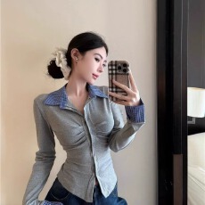 批发已出货 人棉 260克 褶皱<b class='q'>衬衫</b>修身内搭打底衫上衣