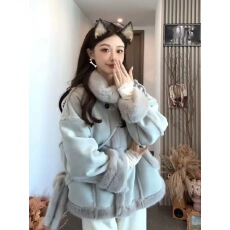批发<b class='q'>韩版</b>高级感皮毛一体加厚外套女2025秋冬新款宽松小个子麂皮绒外套