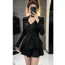 批发官图实价 今年流行小个子穿搭春夏法式不规则上衣<b class='q'>女</b>短裙两件套装