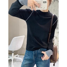 批发设计感柔软亲肤针织衫2026春季撞色长袖打底衫洋气百搭显瘦上衣<b class='q'>女</b>