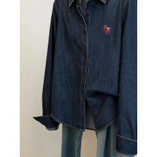 批发港风复古高级感气质翻领牛仔衬衫男女春秋叠穿宽松单排扣衬衣外套