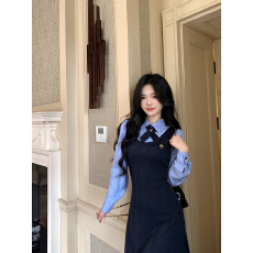 批发Blovelan圣彼得<b class='q'>学院</b> <b class='q'>学院风</b>条纹<b class='q'>衬衫</b>假两件连衣裙女2026春季新款