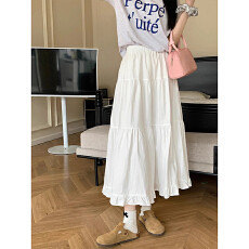 批发原版白色半身裙荷叶边a字裙高腰<b class='q'>中长款</b>蓬蓬蛋糕裙伞裙