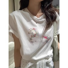 批发官图 21支纯棉-210克100%棉 2026年春夏装短袖T恤<b class='q'>女</b>韩版印花
