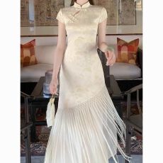 批发改良流苏绣花<b class='q'>旗袍</b>连衣裙女<b class='q'>夏季</b>国风韵味少女不规则收腰长裙中式裙