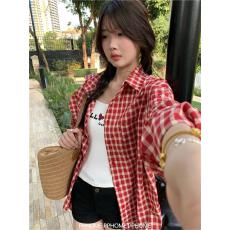 批发韩系红色格子衬衫外套2026新款今年流行爆款法式复古长袖内搭衬衣