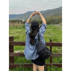 批发蓝色格子衬衫女春秋新款<b class='q'>设计</b>感宽松休闲外搭衬衣复古百搭防晒上衣