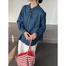 批发2026新款<b class='q'>韩版</b>立领系带<b class='q'>牛仔</b>衬衫女设计感宽松显瘦百搭气质外穿衬衣