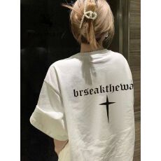 批发精梳纯棉230克纯棉短袖宽松落肩印花T恤夏季上衣设计感小众