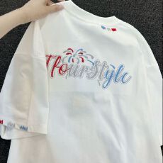 批发220克纯棉+后包领 刺绣夏季圆领短袖T恤女百搭上衣