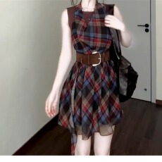 批发夏季新款法式短款不规则挂脖<b class='q'>连衣裙</b>女显瘦收腰裙子