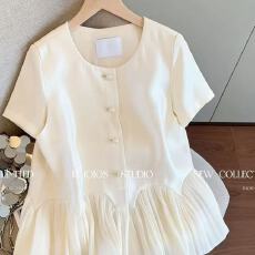 批发2026春夏新款荷叶边拼接珠光<b class='q'>缎面</b>短袖上衣女气质减龄短袖上衣