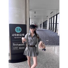 批发色织布polo<b class='q'>格</b>子<b class='q'>连衣裙</b>女秋季收腰显瘦A字裙高腰短裙长袖衬衫裙子