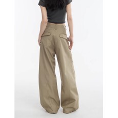 批发美式卡其色工装口袋阔腿裤2026春夏新款<b class='q'>西装</b>裤女宽松弯刀休闲裤子