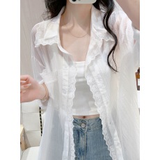 批发中<b class='q'>长款</b>防晒衬衫女夏款2025新款白色外套上衣气质慵懒风法式小衬衣