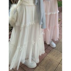 批发日系甜美小清新少<b class='q'>女</b>蝴蝶结高腰显瘦大裙摆半身裙仙<b class='q'>女</b>长裙<b class='q'>春</b>季新款
